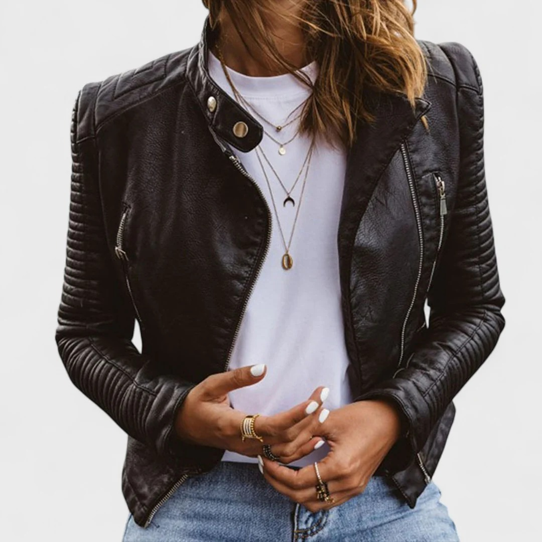 Quilted Panel Faux Leather Moto Biker Jacket