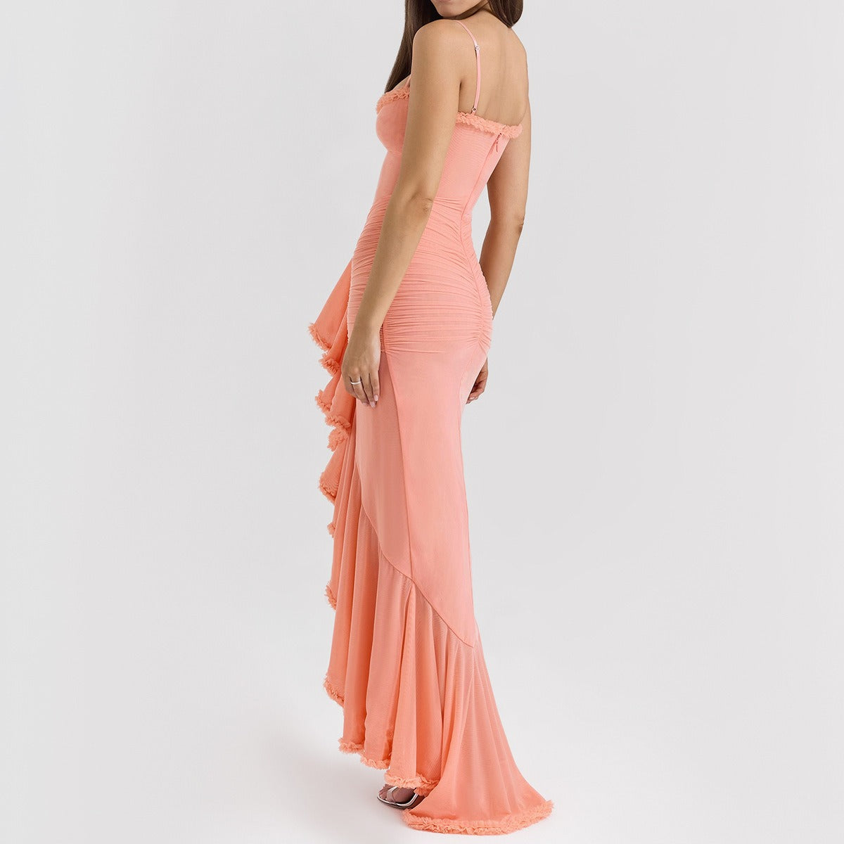 Sweetheart Ruched Ruffle High Split Mermaid Maxi Dress 9