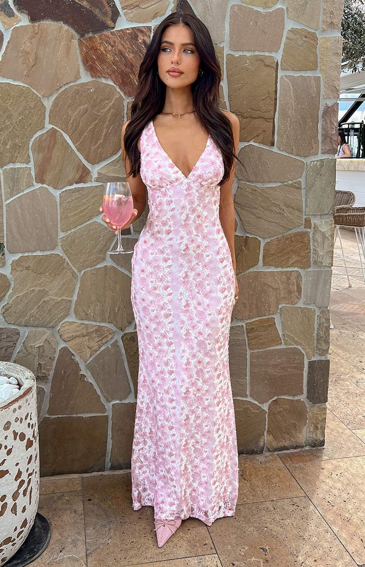 Floral Lace Deep V-Neck Cami Strap Maxi Dress