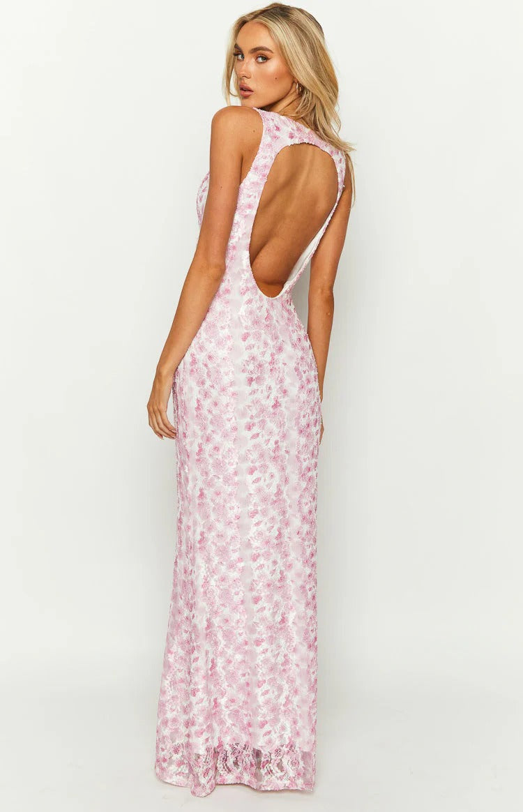 Floral Lace Deep V-Neck Cami Strap Maxi Dress 3
