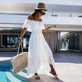 Eyelet Lace Off Shoulder Short Sleeve Tiered Maxi Dress 2