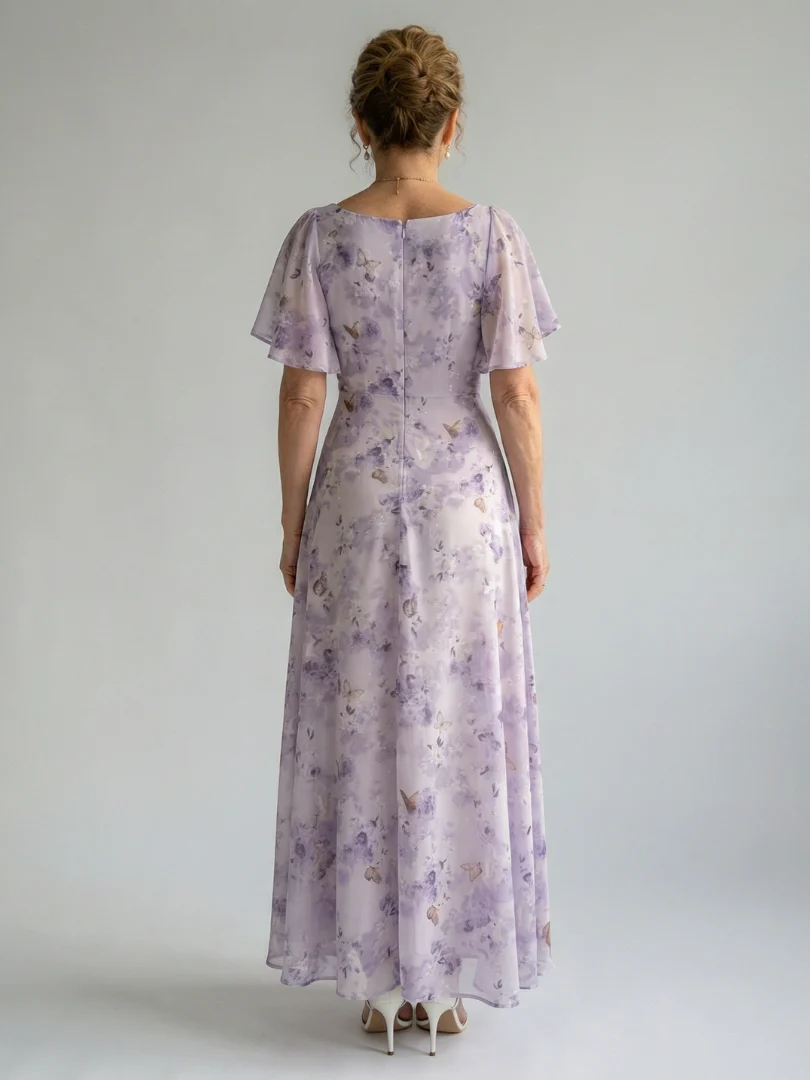 Floral Flutter Sleeve Square Neck Maxi Dress