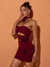 Inara Strapless Mesh Cutout Mini Dress In Wine 2