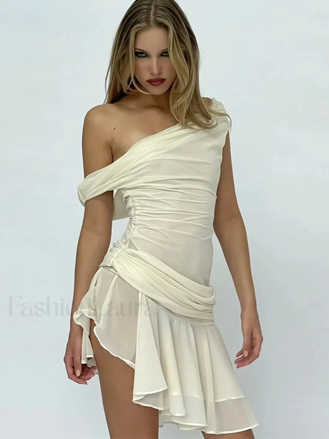 Inclined Shoulder Patchwork Mini Dress