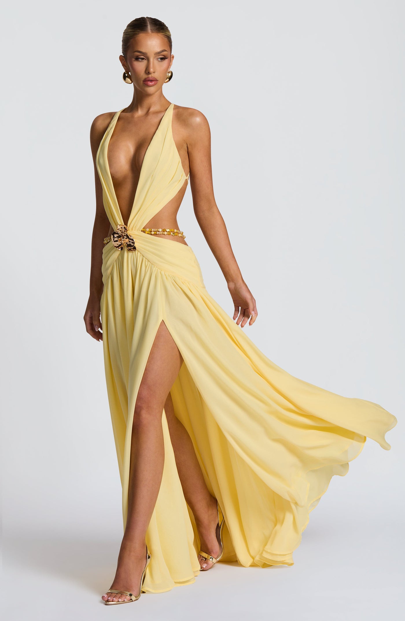 Deep V-Neck Cut Out High Split Chiffon Maxi Dress 2