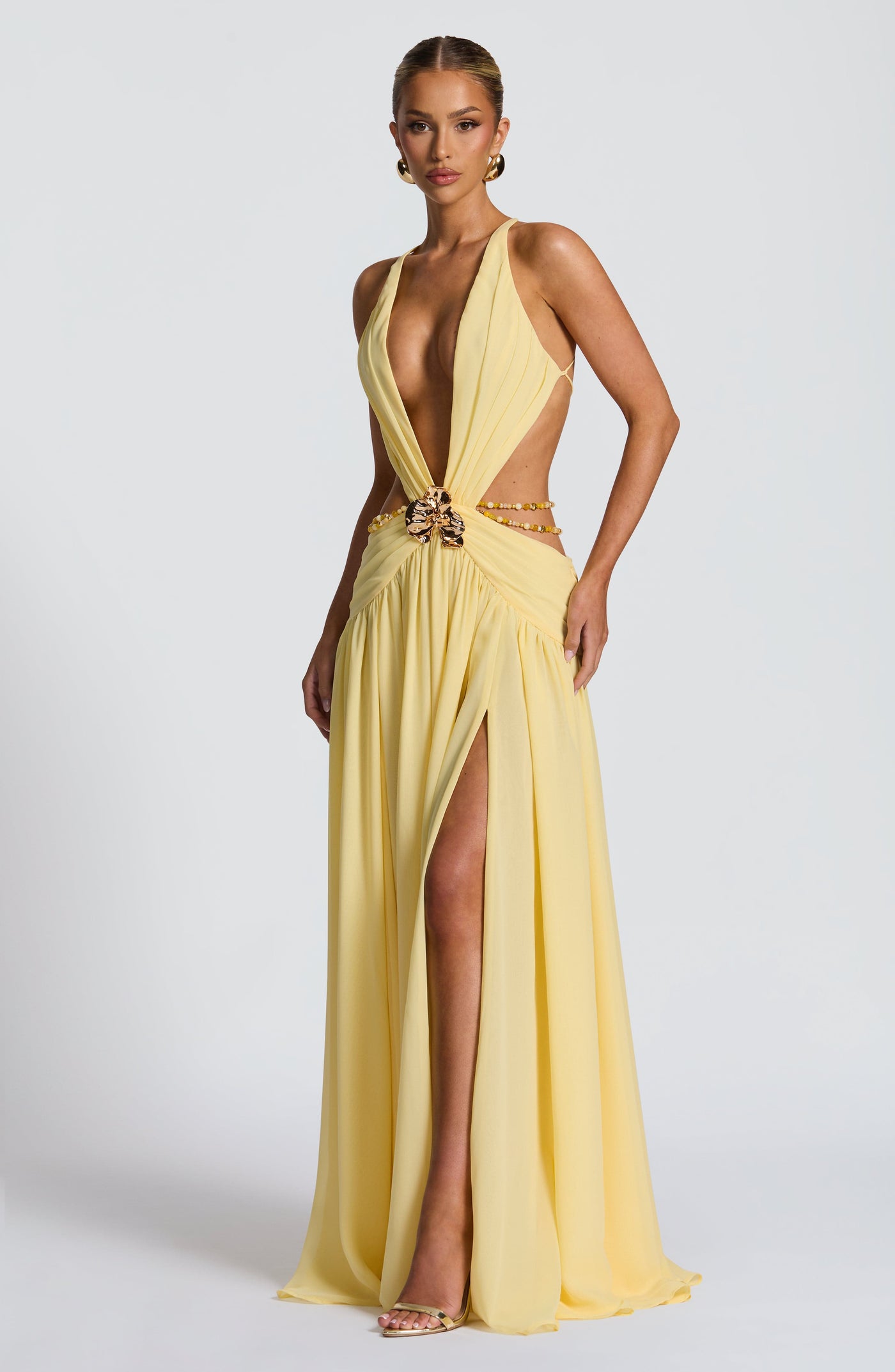 Deep V-Neck Cut Out High Split Chiffon Maxi Dress 8