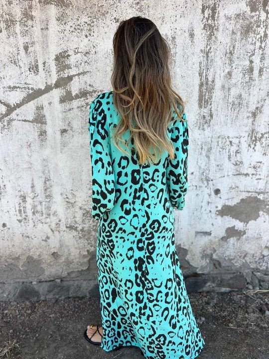 Amberly Stylish Loose Leopard Print Dress for Women Casual Daywear