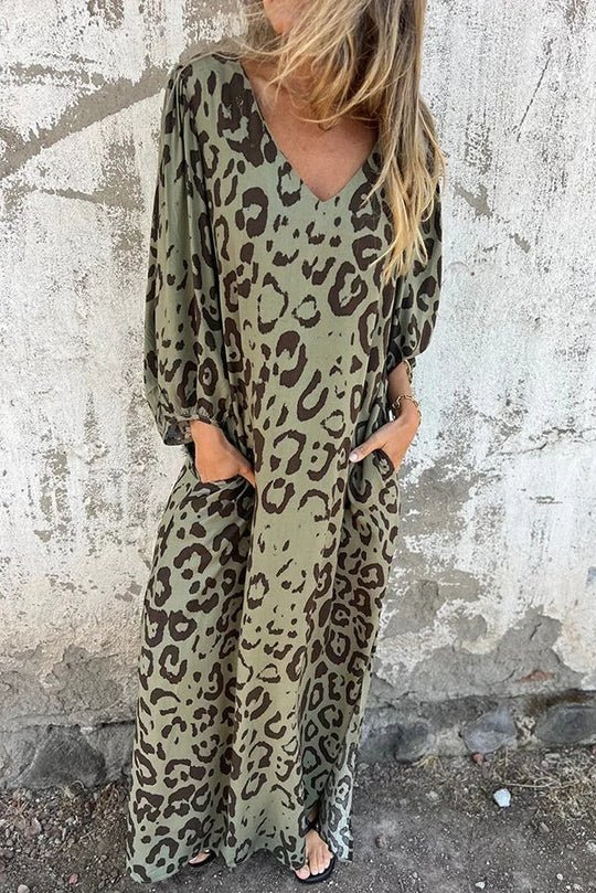 Amberly Stylish Loose Leopard Print Dress for Women Casual Daywear