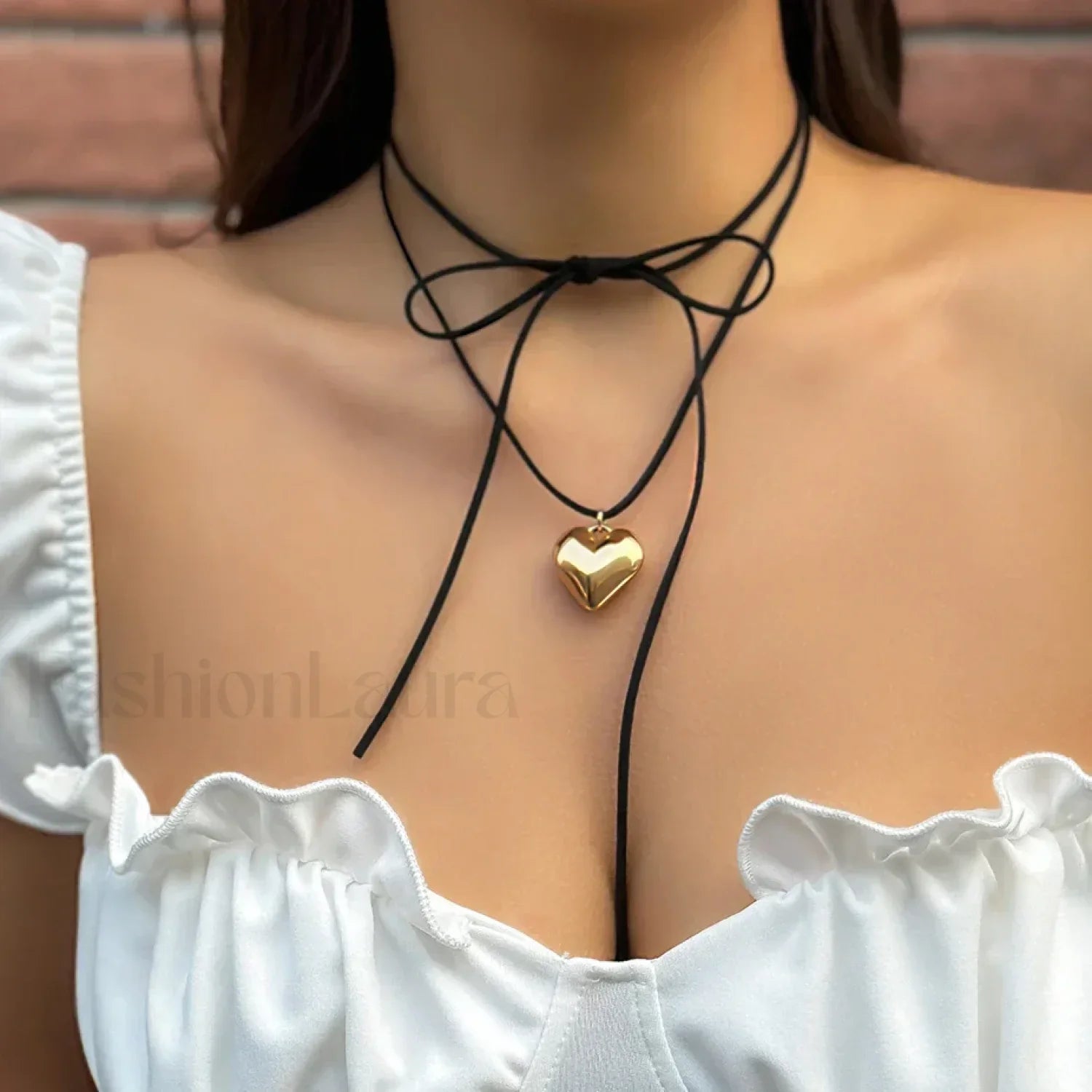 Ingemark Elegant Love Heart Collares Knotted Bowknot Y2K Necklace Gold