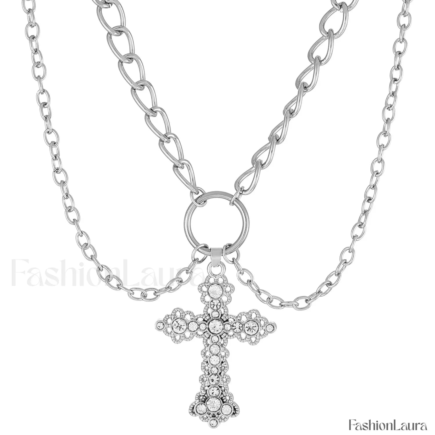 INS Vintage Diamond Alloy Pendant Cross Necklace