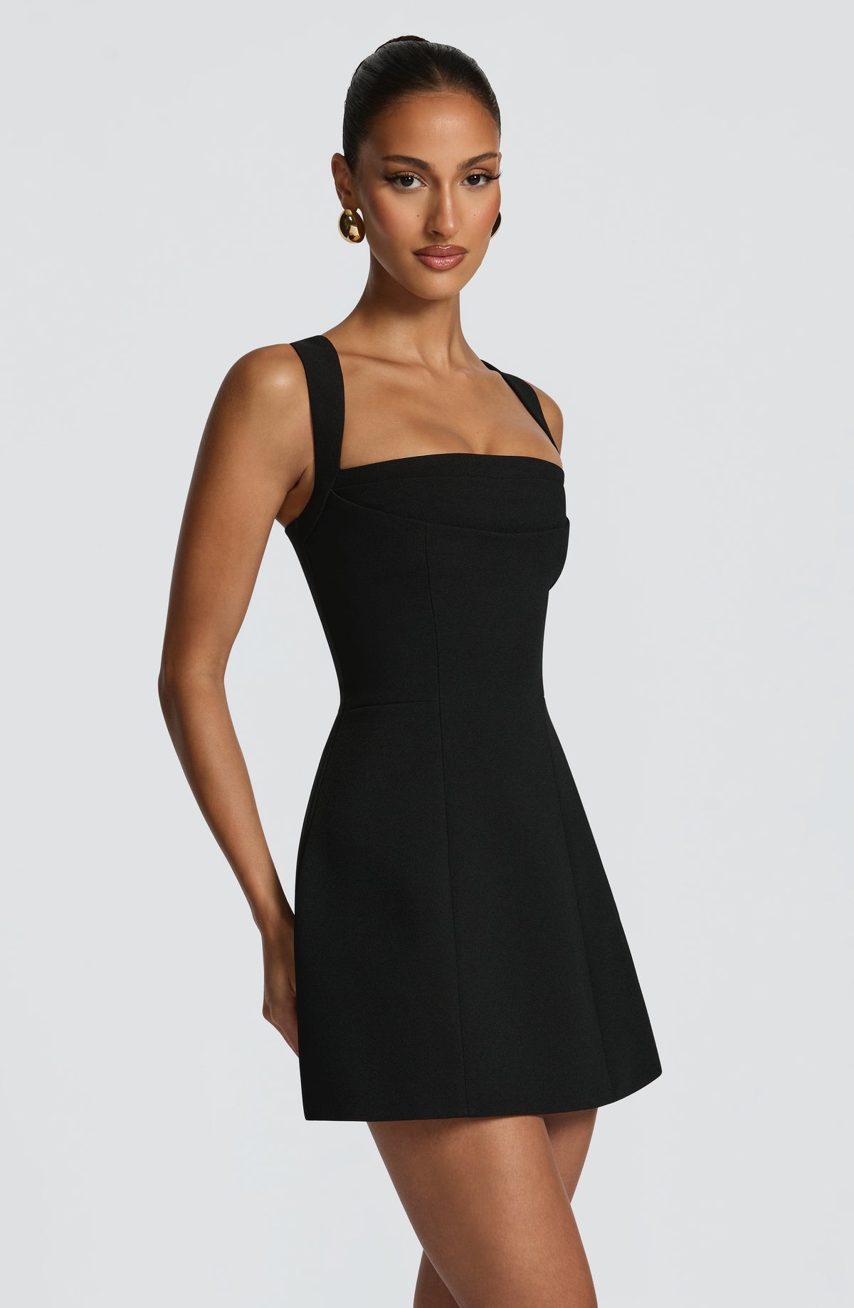 Square Neck Wide Strap Structured Fit and Flare Mini Dress 3
