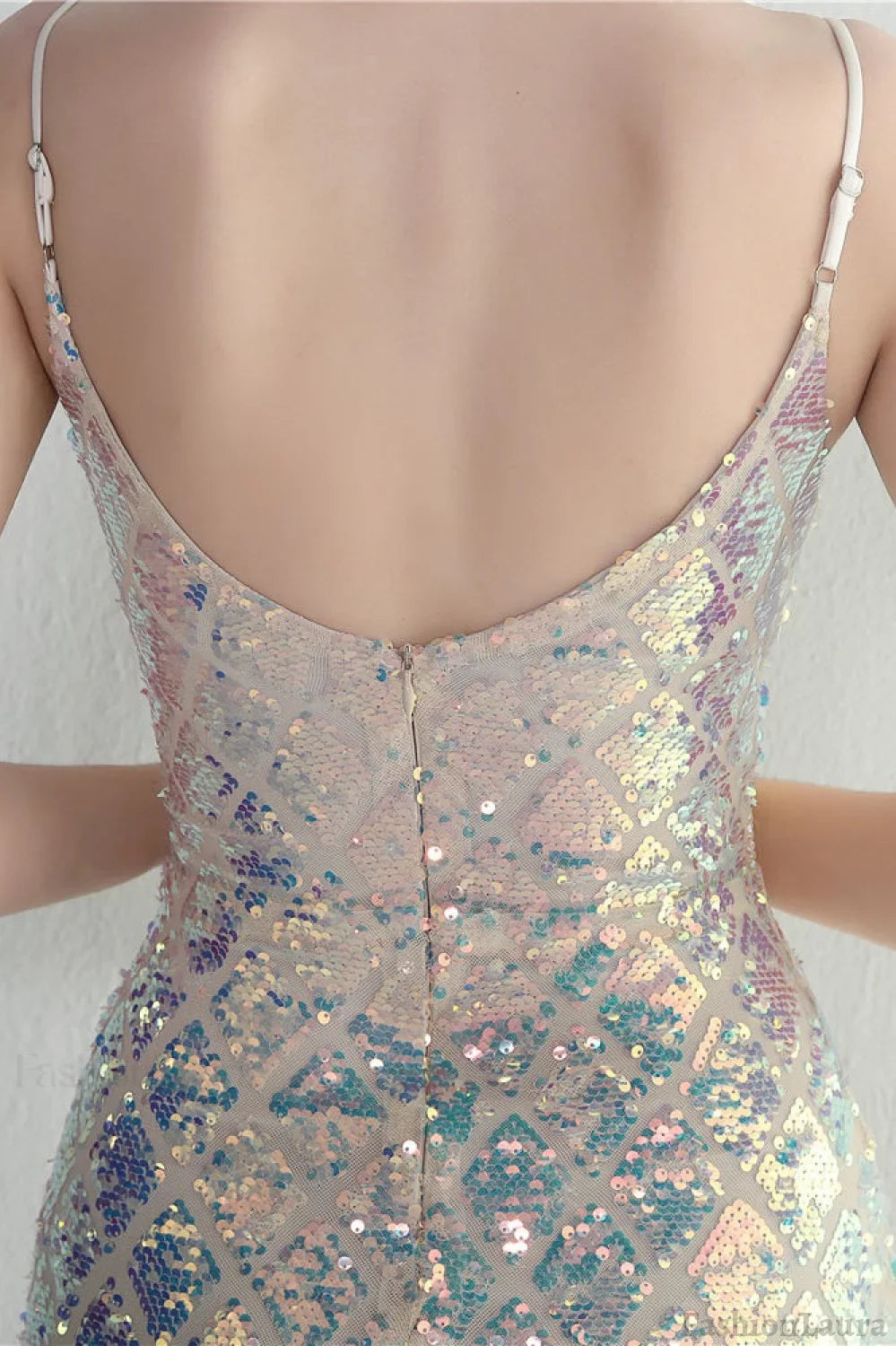 Iridescent Sequin Slit Bodycon Maxi Dress