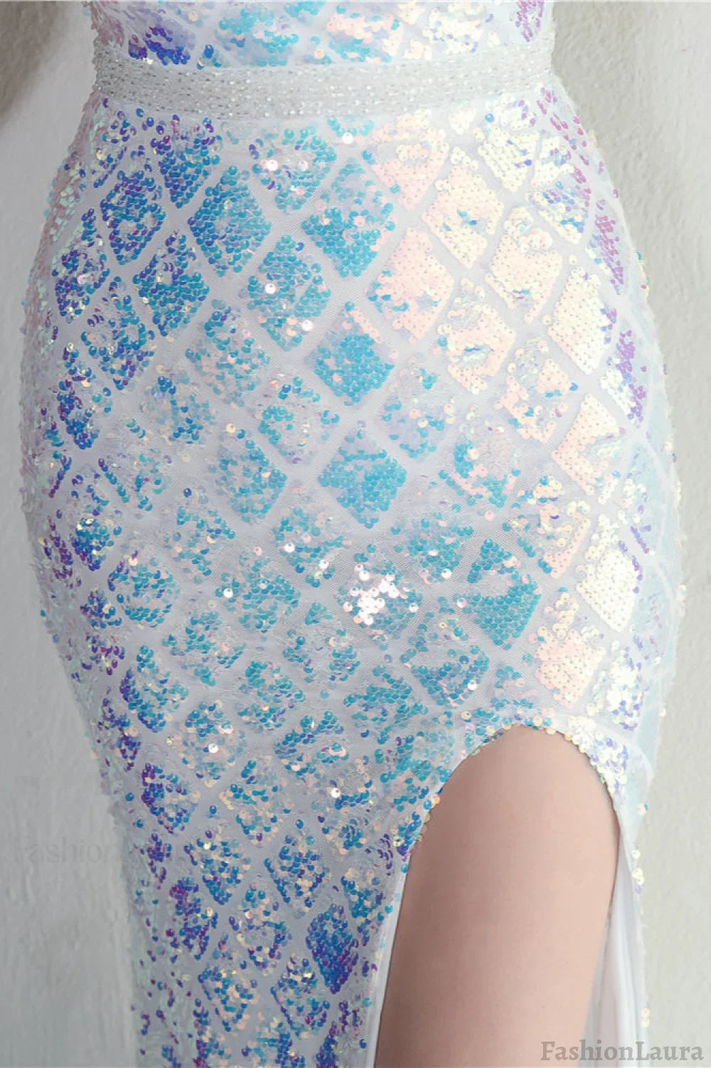 Iridescent Sequin Slit Bodycon Maxi Dress