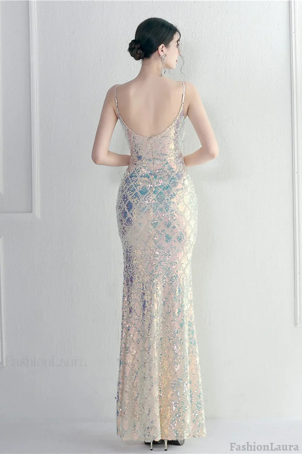 Iridescent Sequin Slit Bodycon Maxi Dress