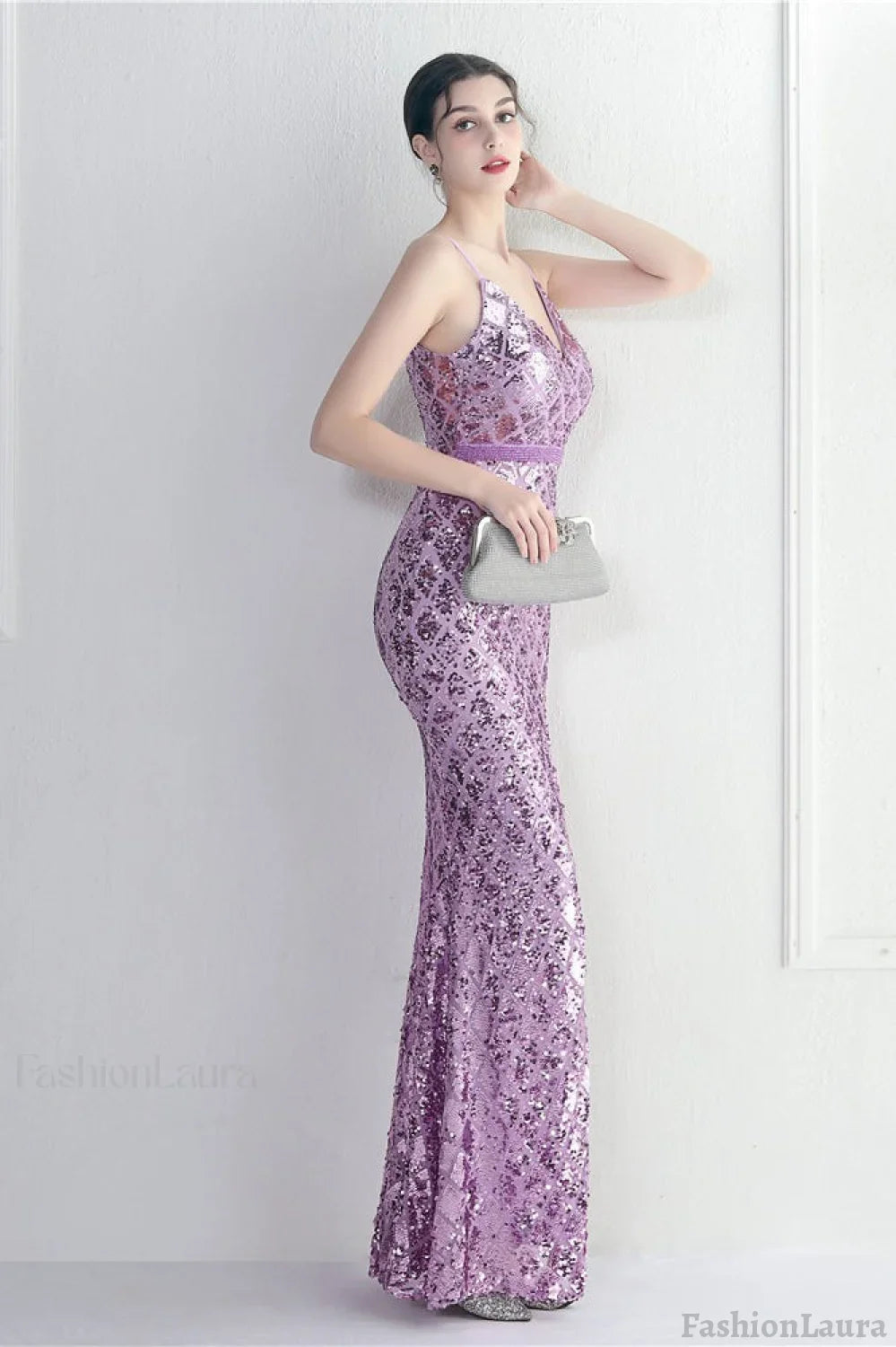 Iridescent Sequin Slit Bodycon Maxi Dress