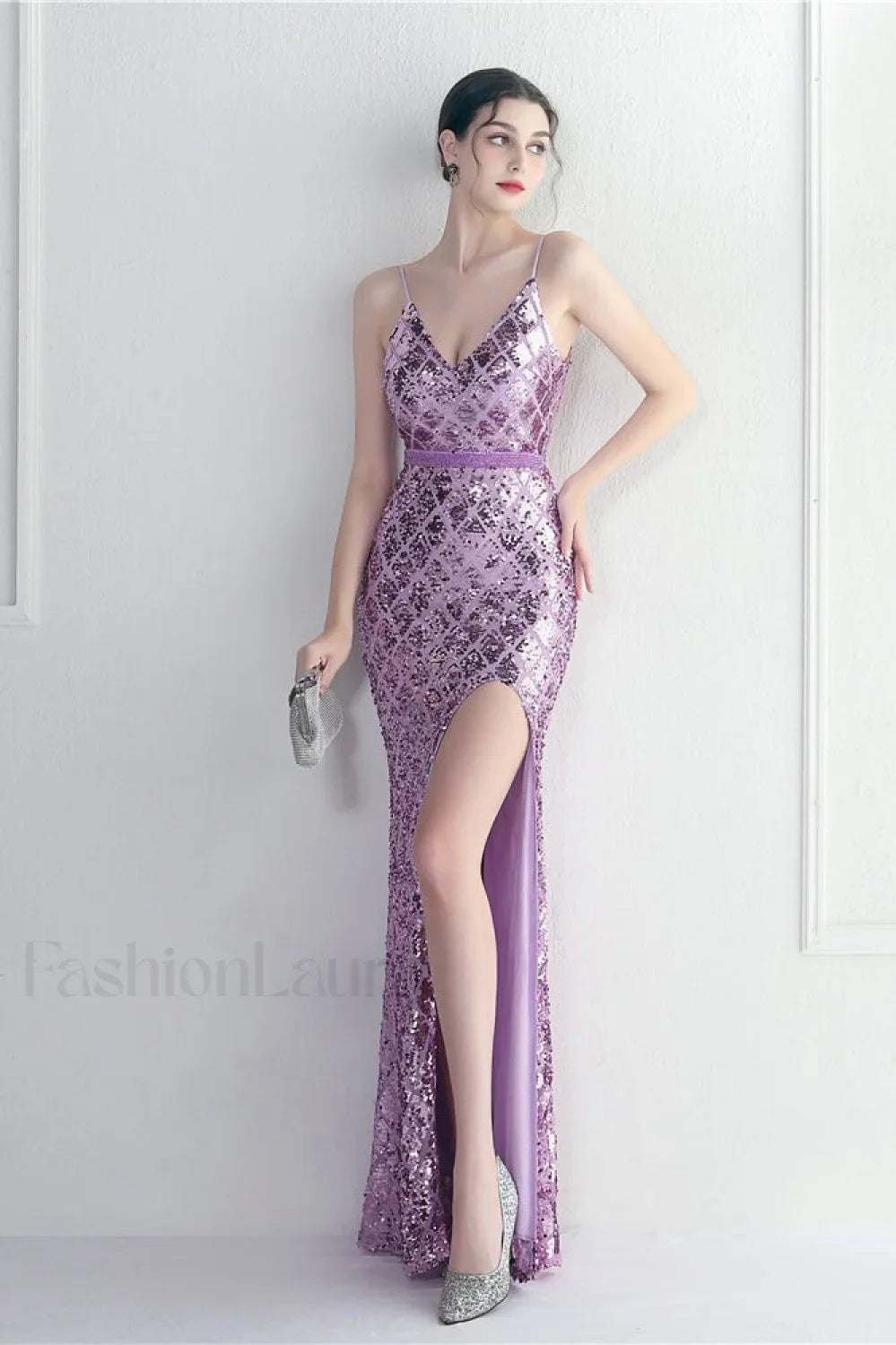 Iridescent Sequin Slit Bodycon Maxi Dress