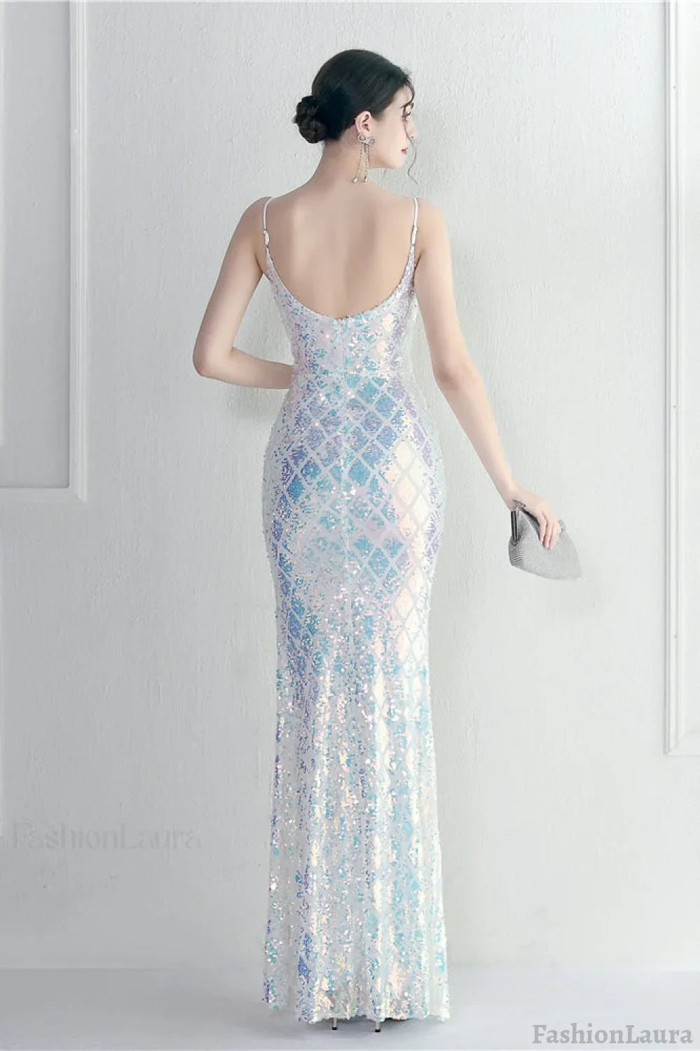 Iridescent Sequin Slit Bodycon Maxi Dress