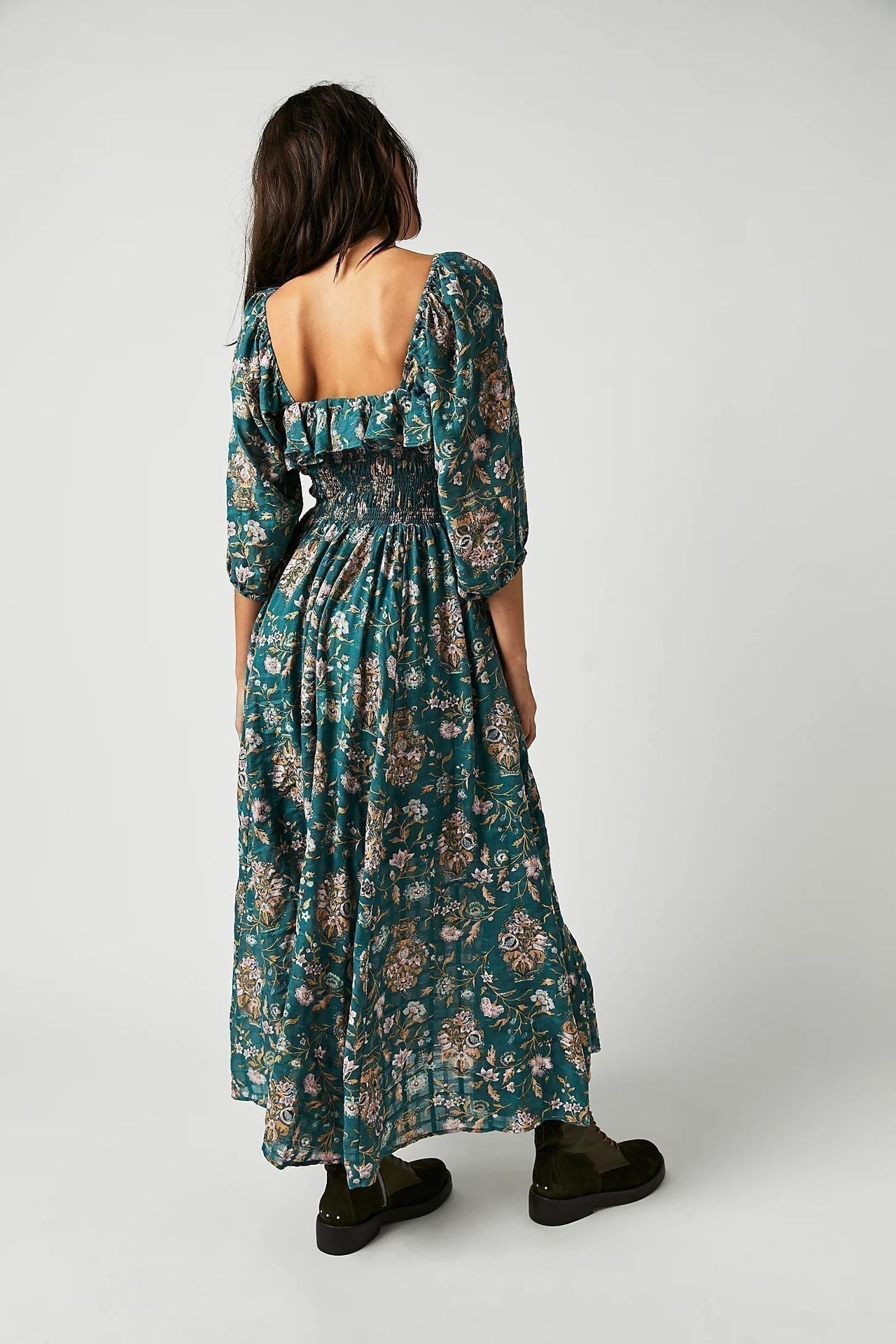 Ariadna Exclusive Printed Midi Dress with Ruched Bodice and Ruffles Statement Occasion Edit