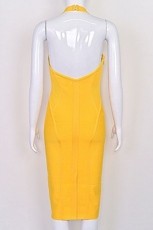 Isabella Bandage Midi Dress - Mustard Yellow