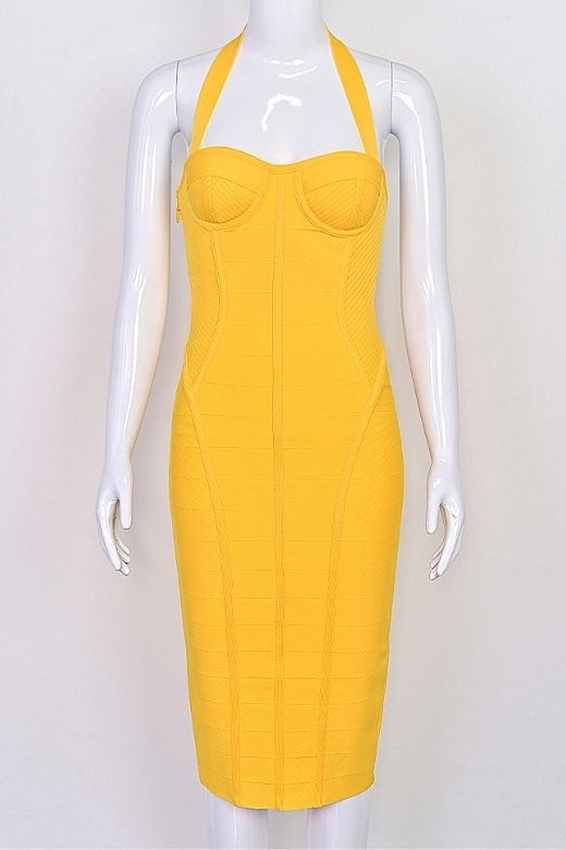 Isabella Bandage Midi Dress - Mustard Yellow