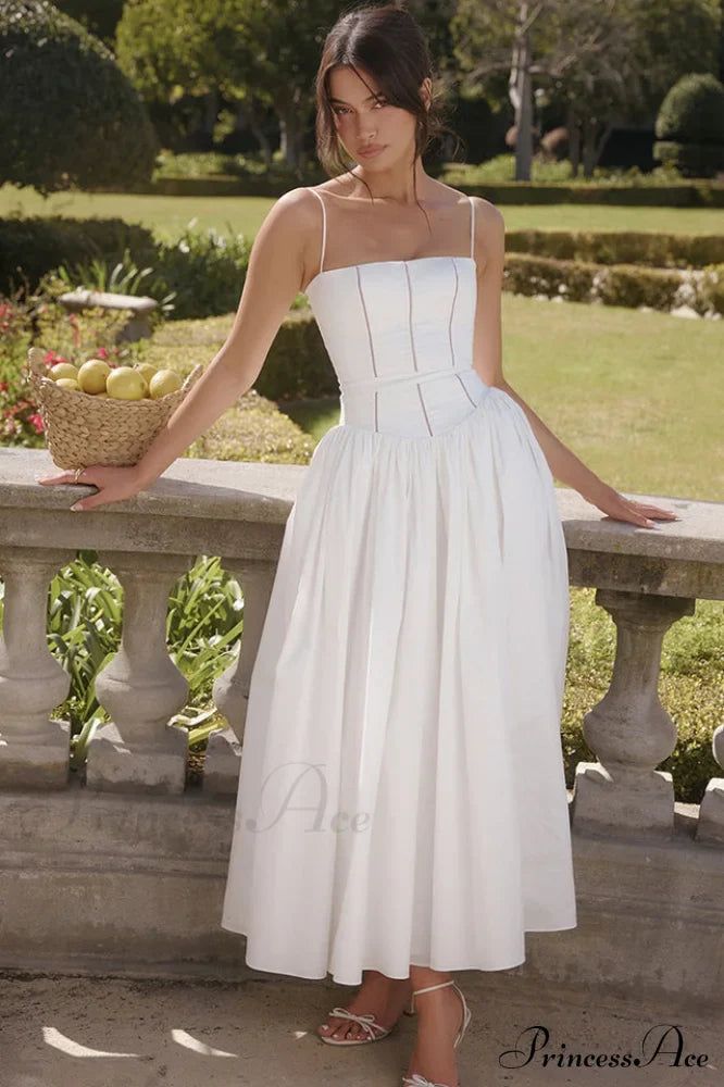 Isabella White Stylish Cotton Sundress