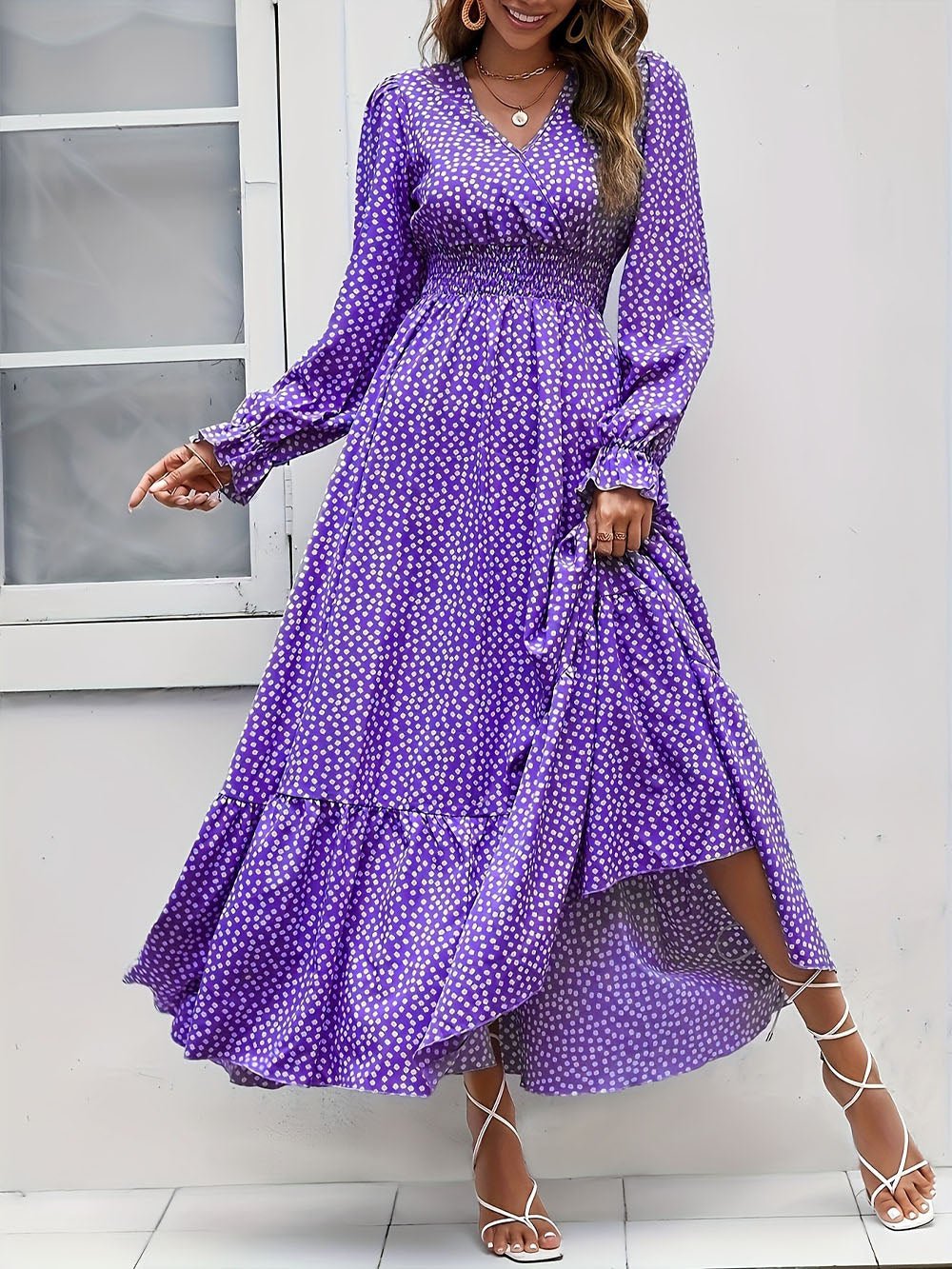 Isabelle Long Sleeve Ruffle Hem Maxi Dress