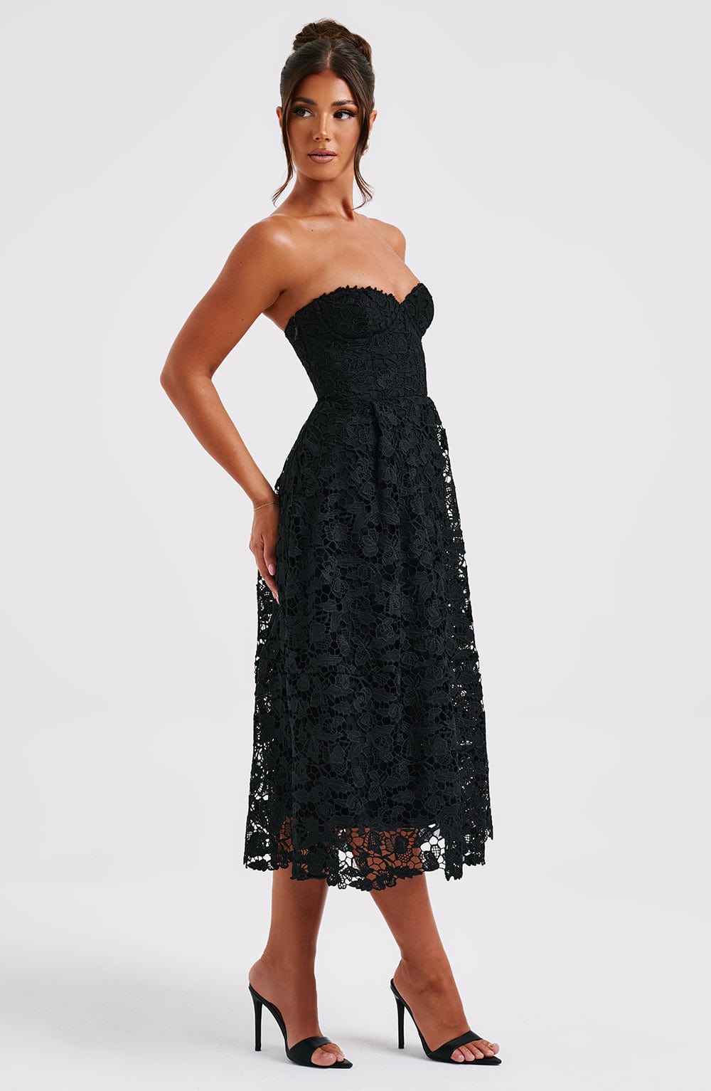Crochet Lace Strapless Sweetheart Corset A-Line Midi Dress 9