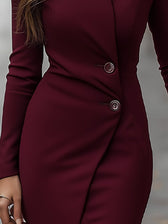 V-Neck Long Sleeve Button Ruched Bodycon Midi Dress 4
