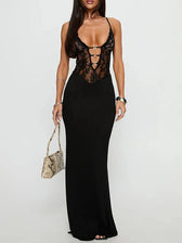 Isla Lace Deep V Maxi Dress Black