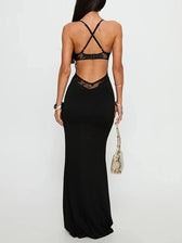 Isla Lace Deep V Maxi Dress Black 2