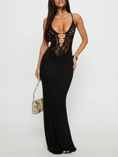 Isla Lace Deep V Maxi Dress Black 3