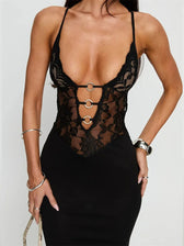 Isla Lace Deep V Maxi Dress Black 5