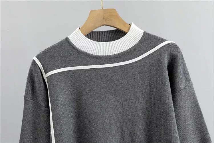Contrast Trim Sweater and Jogger Pants Two Piece Set