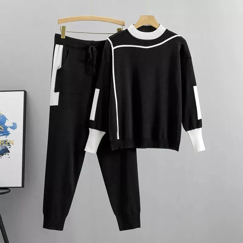 Contrast Trim Sweater and Jogger Pants Two Piece Set