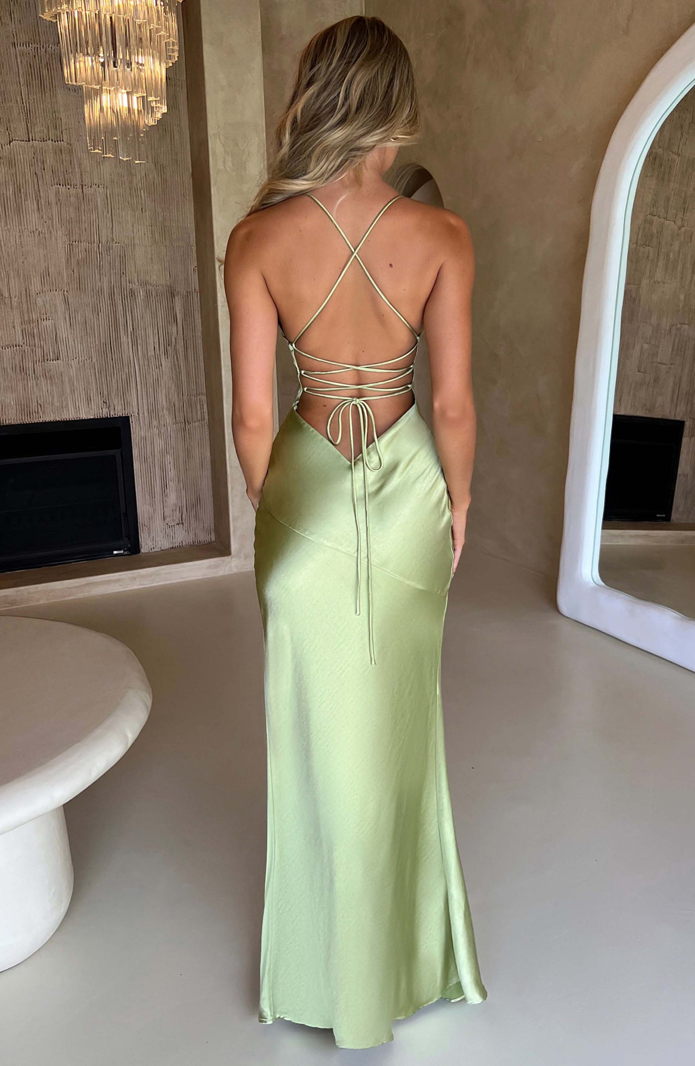 Satin V-Neck Spaghetti Strap High Split Maxi Dress 2