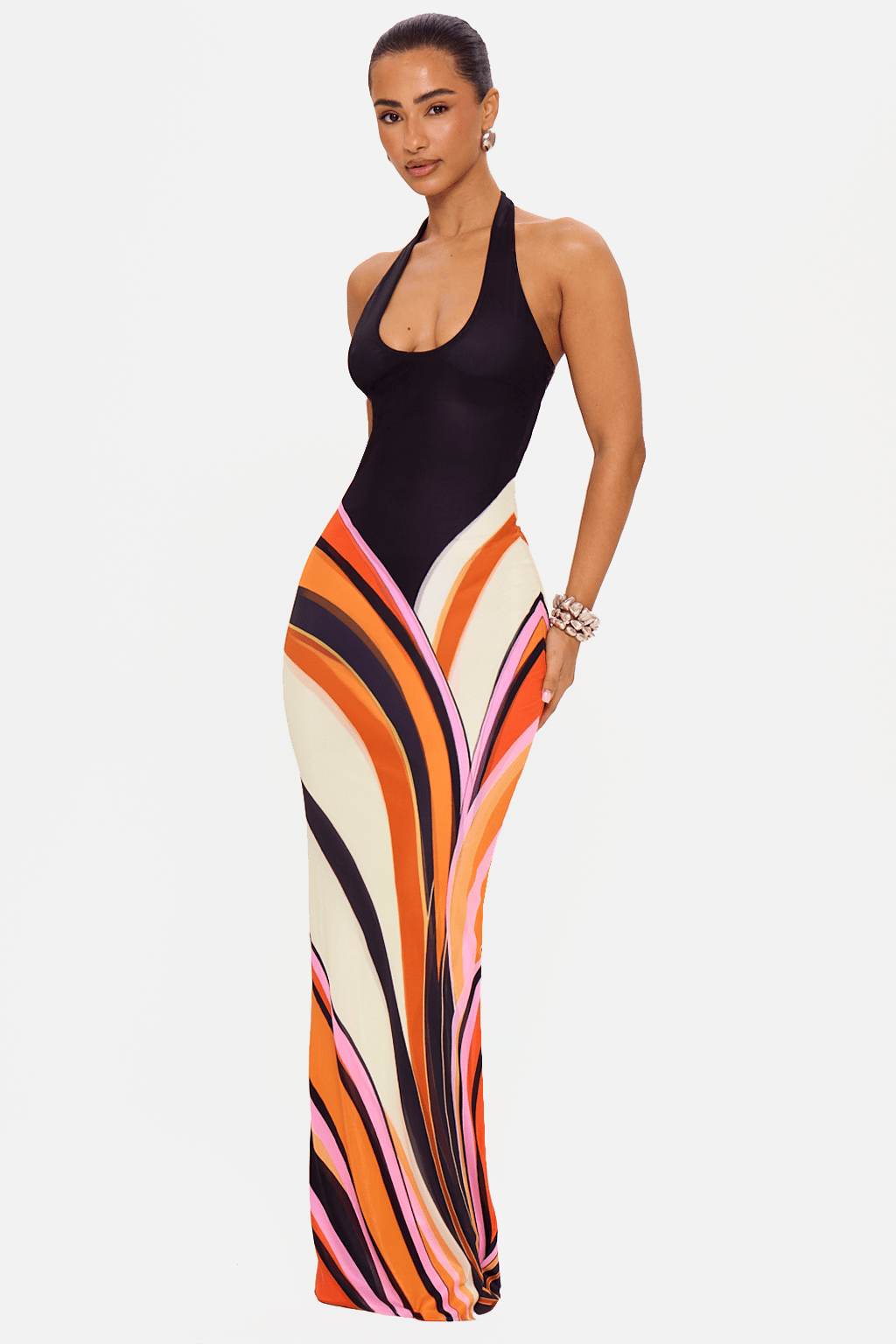 Halter Neck Backless Abstract Print Maxi Dress 4