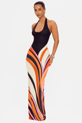 Halter Neck Backless Abstract Print Maxi Dress 4