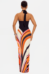 Halter Neck Backless Abstract Print Maxi Dress 3