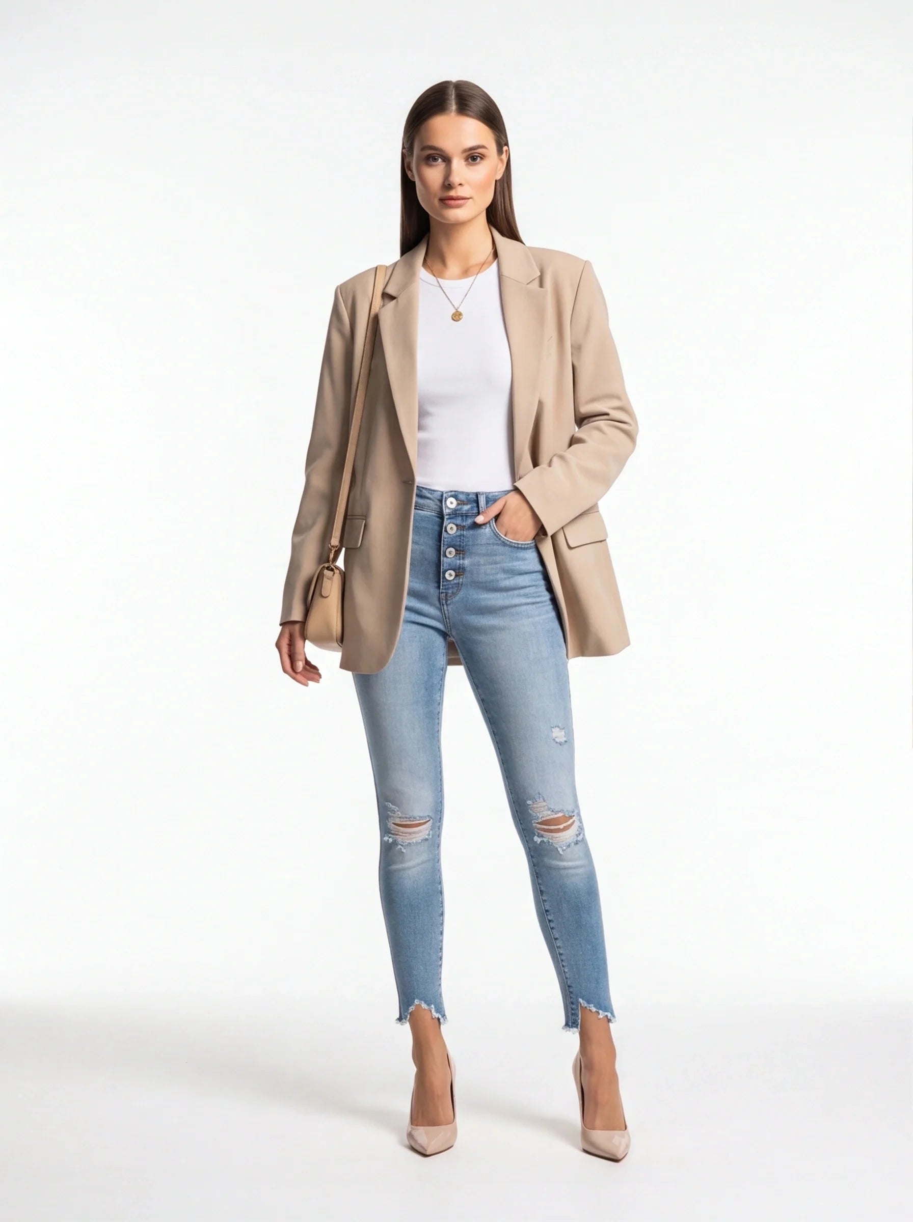 Indigo Pants Ripped High Waisted Denim