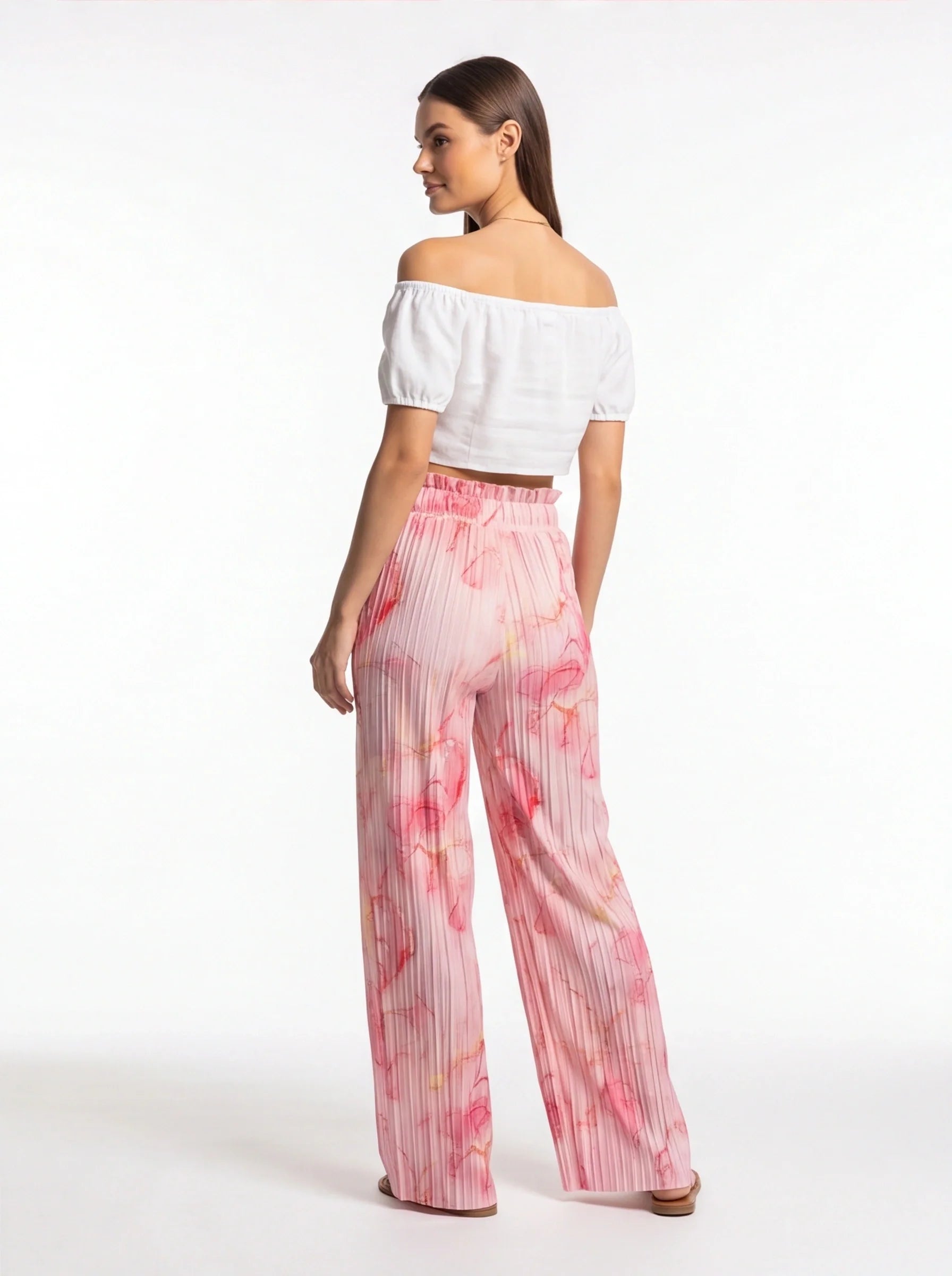 Tie Dye Palazzo Pants Pleated High Waisted Wide Leg With Pockets All Day Comfort
