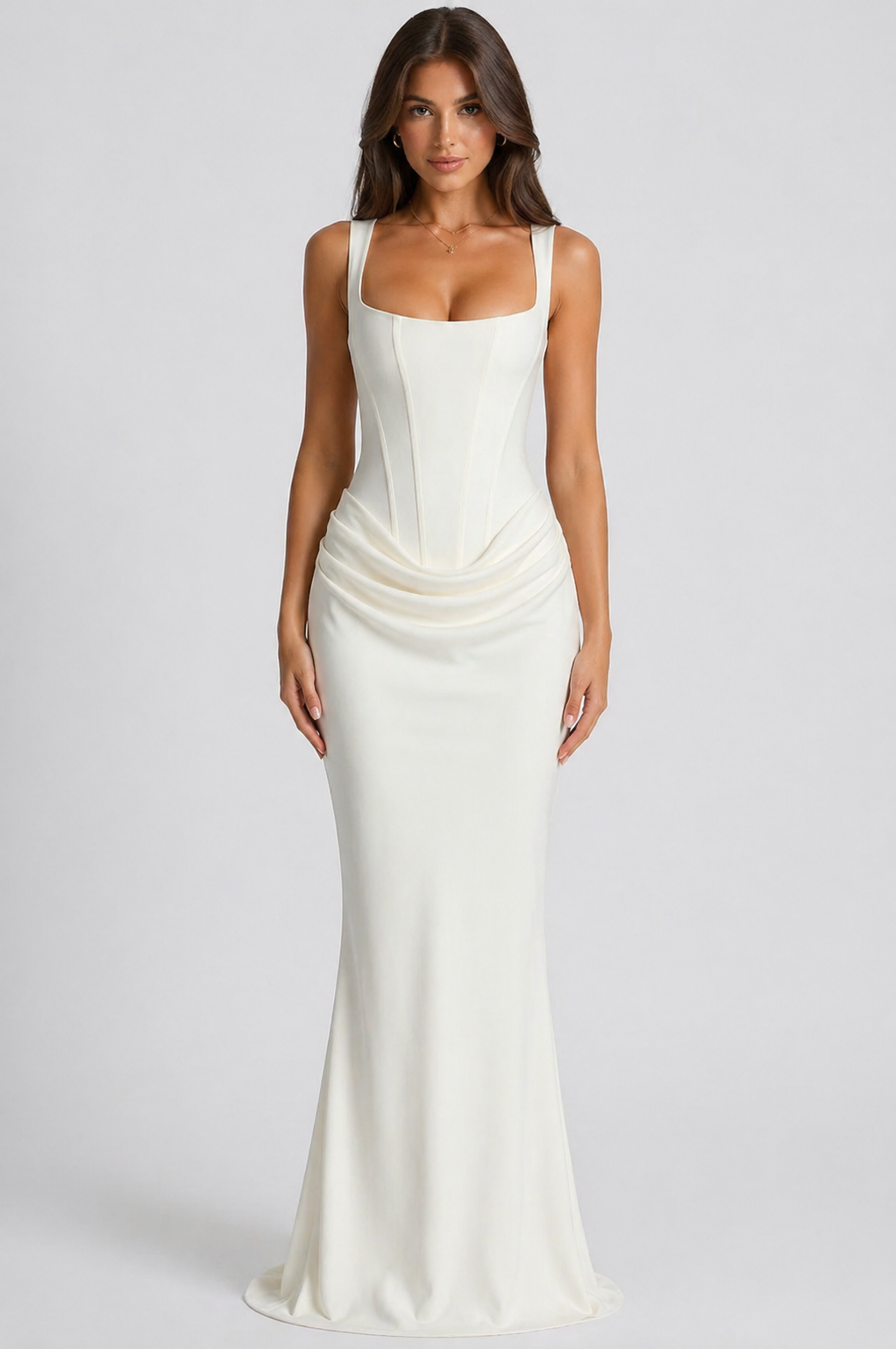 Women's Square Neck Corset Maxi Dress – Formal Evening Dress