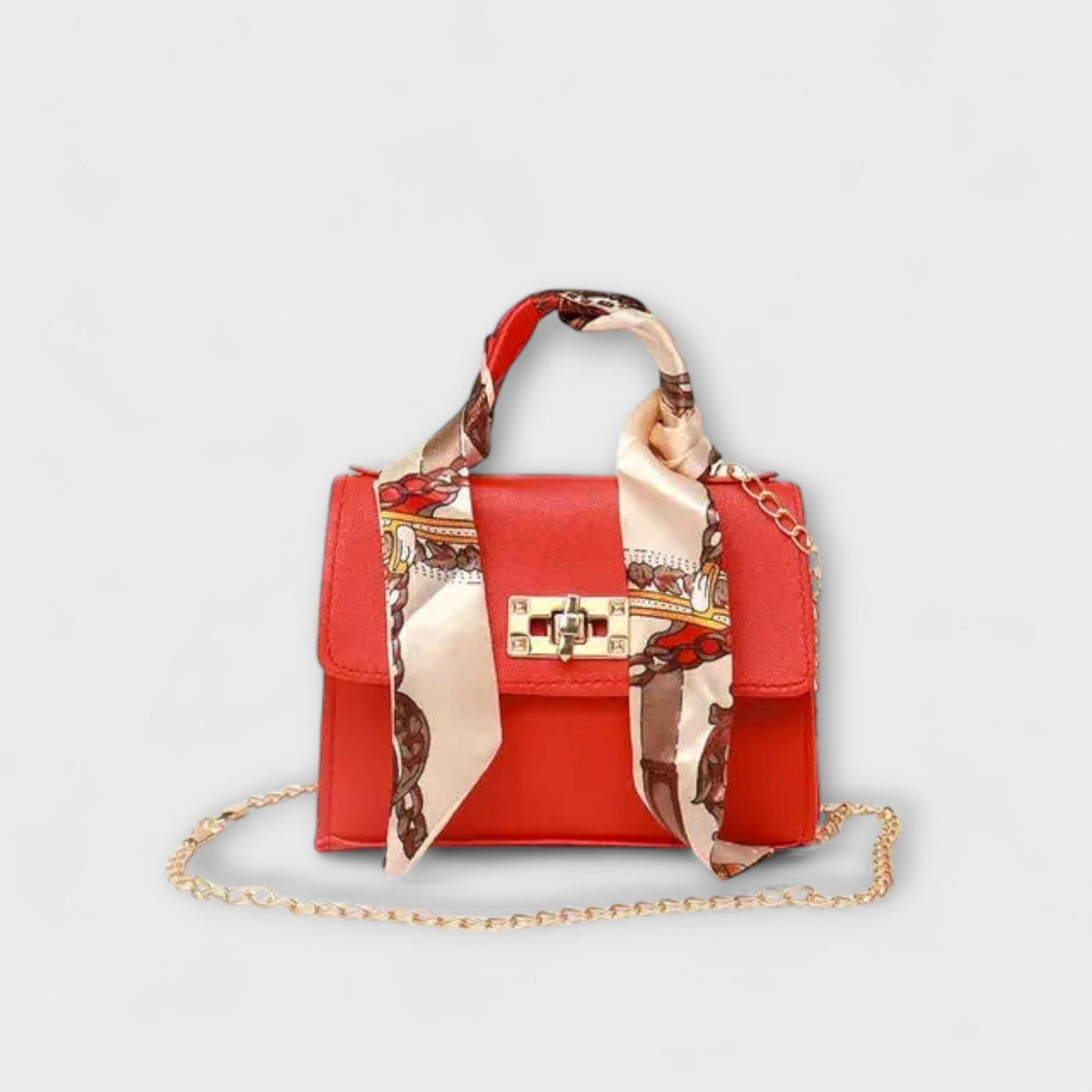 Scarf Handle Chain Strap Twist Lock Crossbody Bag