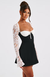 Lace Bustier Long Sleeve Fit and Flare Mini Dress 11