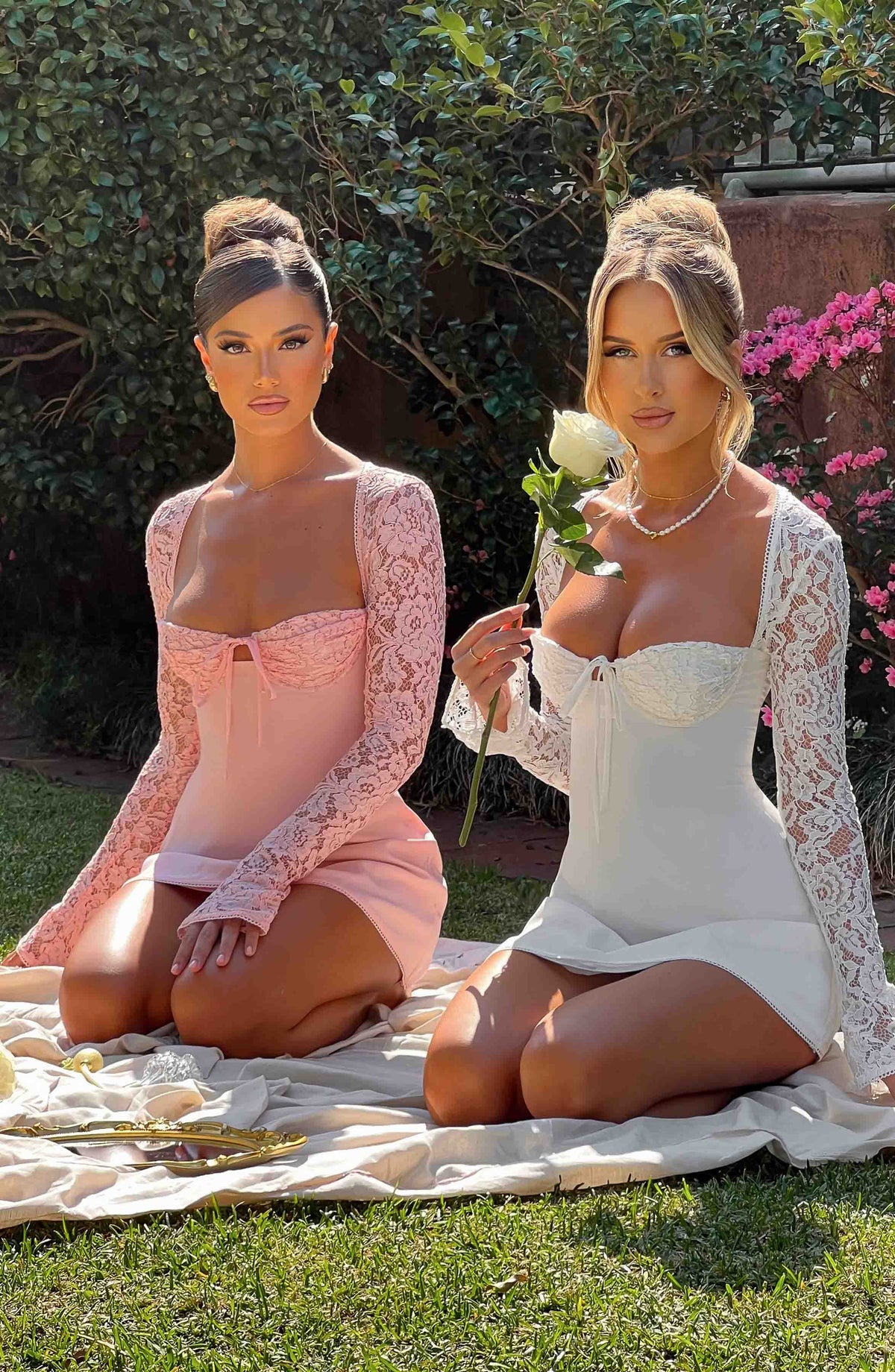 Lace Bust Long Sleeve Bolero Bow Front A-Line Mini Dress 14