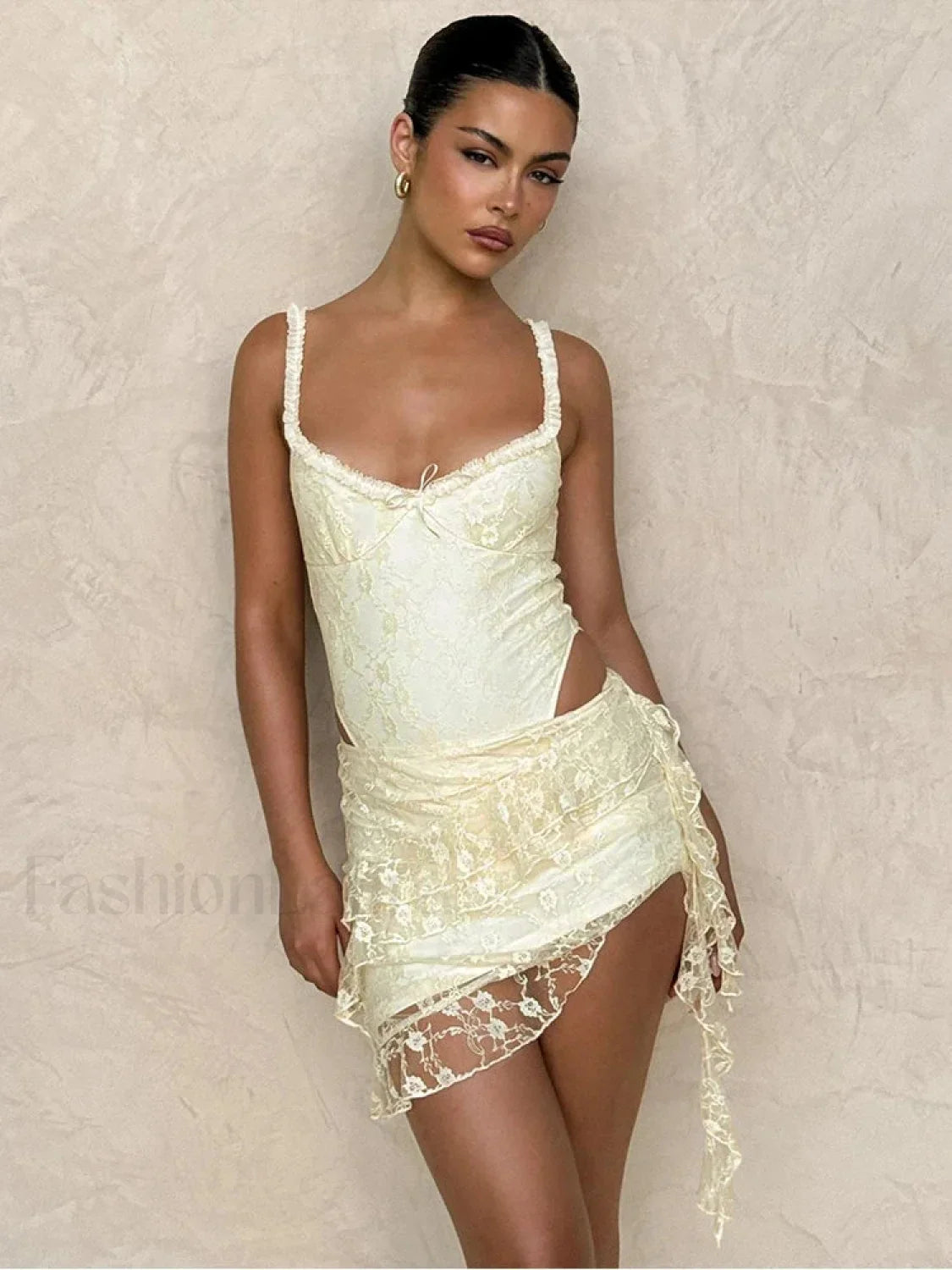 Jacquard Low Cut Mini Dress Khaki / S