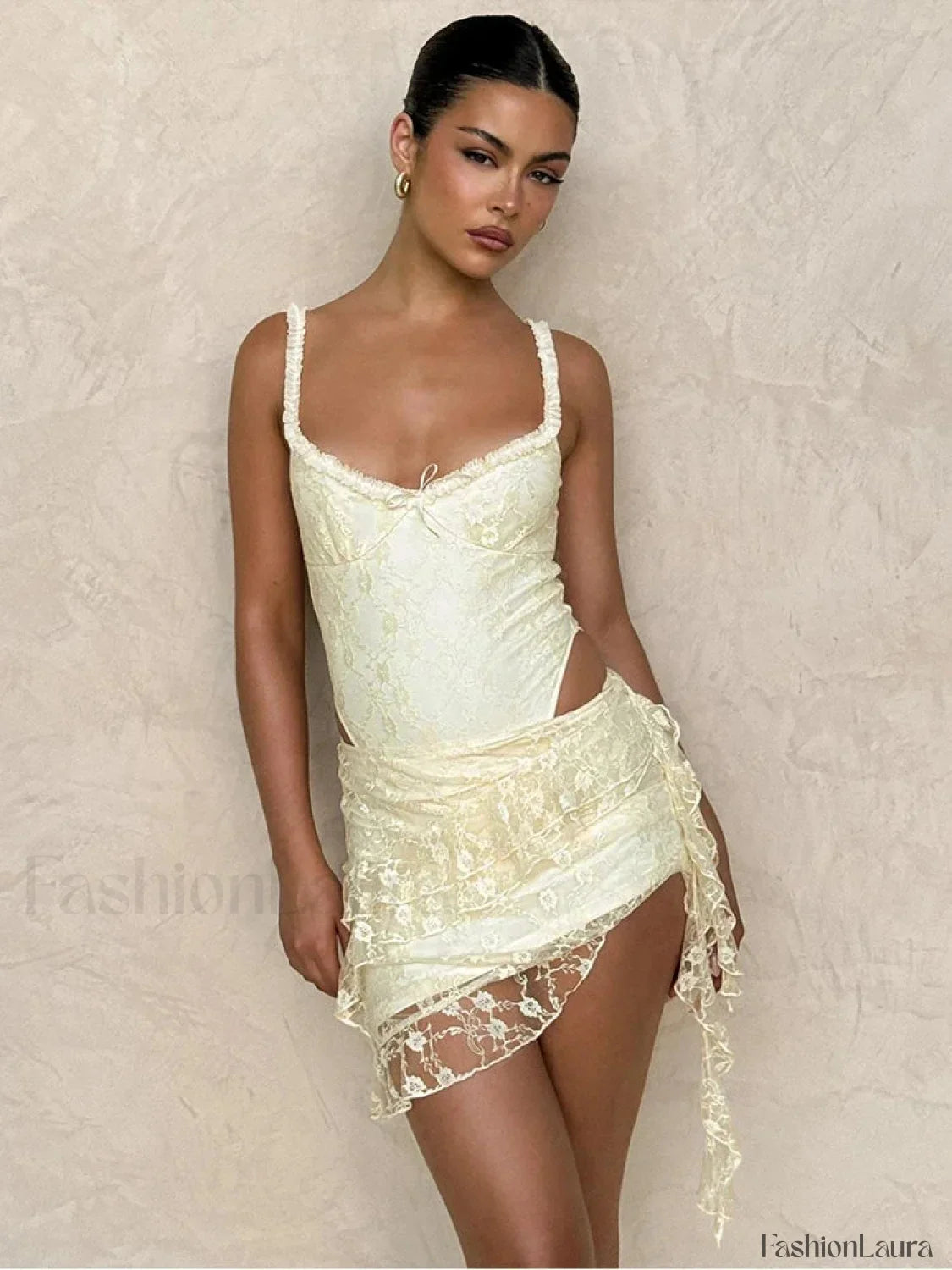 Jacquard Low-Cut Mini Dress