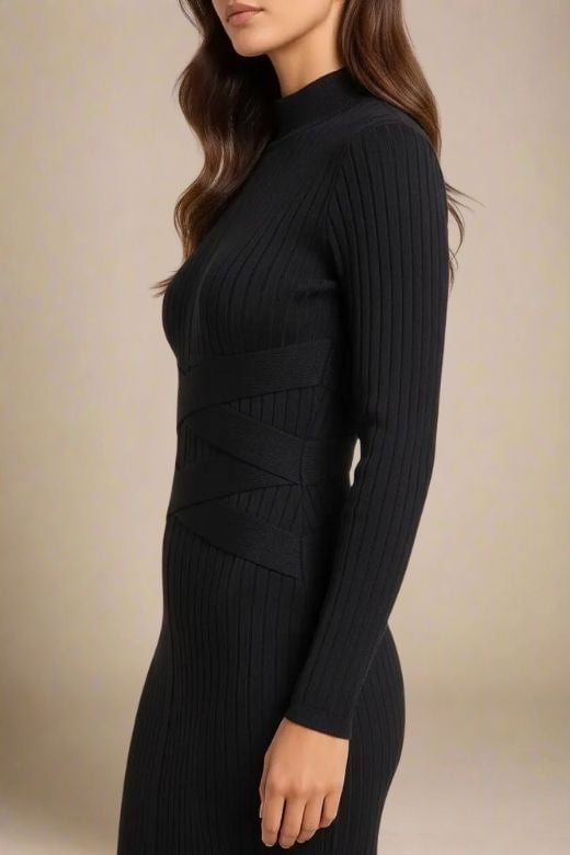 Jane Long Sleeve Bodycon Midi Dress - Classic Black