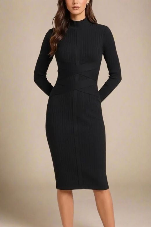 Jane Long Sleeve Bodycon Midi Dress - Classic Black