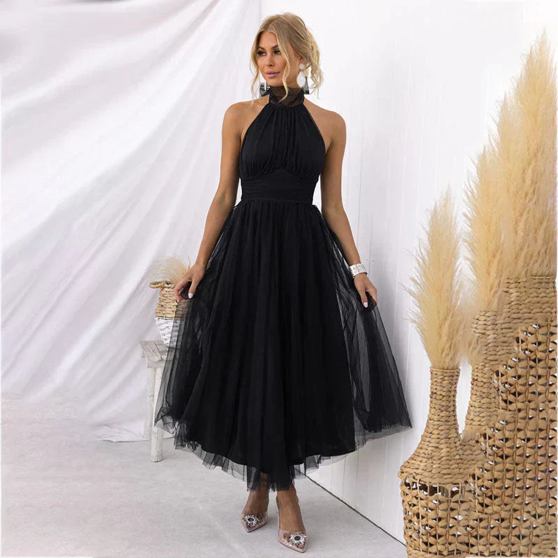 Pearlina - Sleek Mesh High Neck Dress Black