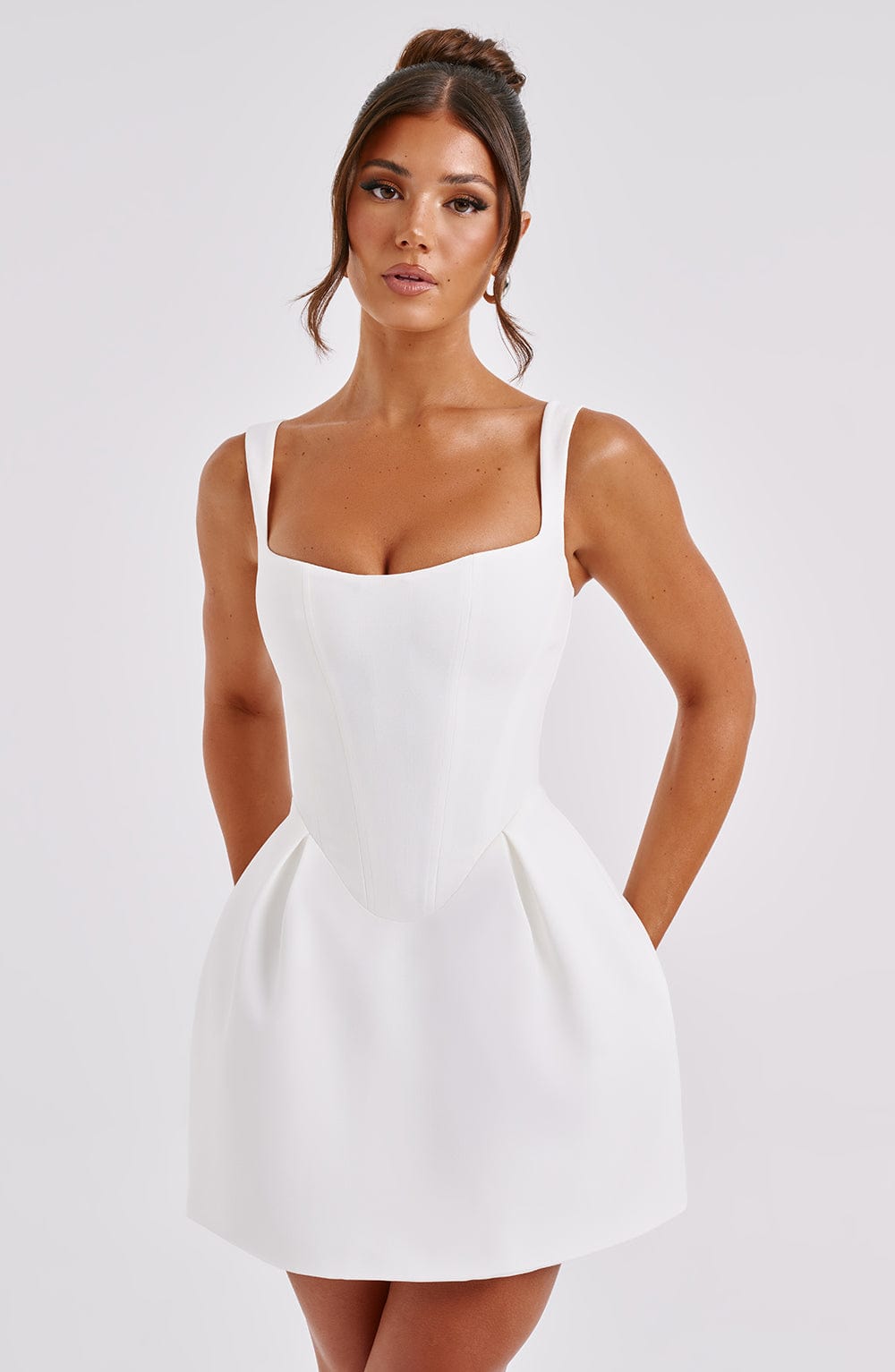 Corset Seam Scoop Neck Sleeveless Bubble Hem Mini Dress 10